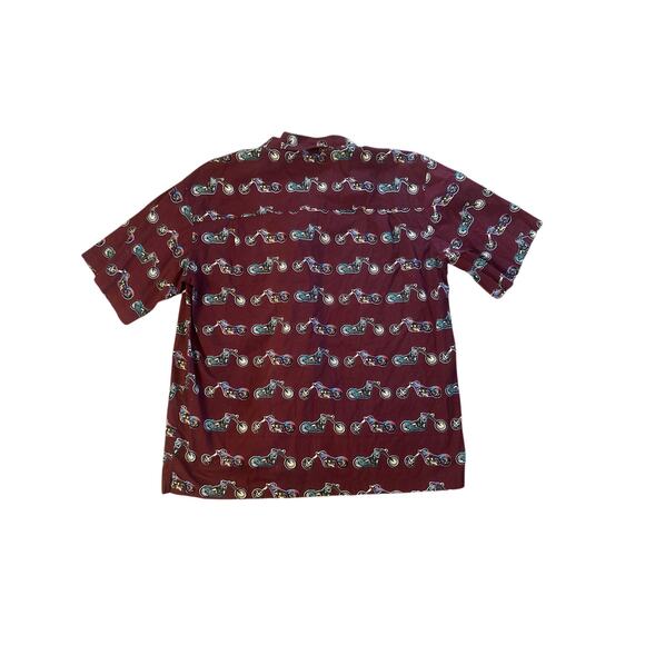 Vintage Men 2X Dem Cracy Red Motorcycle Harley Bike Print Button-Down Shirt Top - Picture 4 of 5